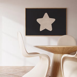 Retro ster beige zwarte poster horizontale handgetekende ster muur kunst ster print digitale download afdrukbare ster trendy esthetische vintage decor