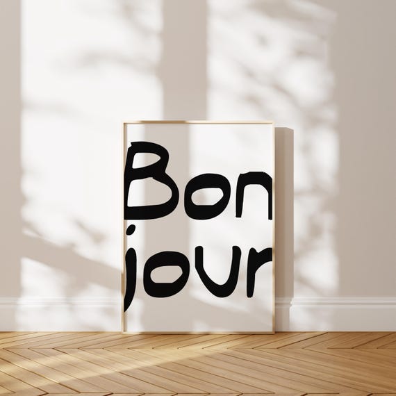 Bonjour Hello Print Minimalist French Bold Typography Printable Wall-Art Neutral Home Decor Digital Download