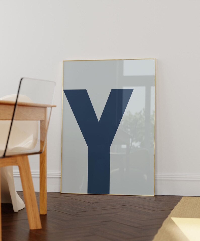 Letter Y Poster, Navy Blue - Light Blue Letter Art, Big Letter Print ...