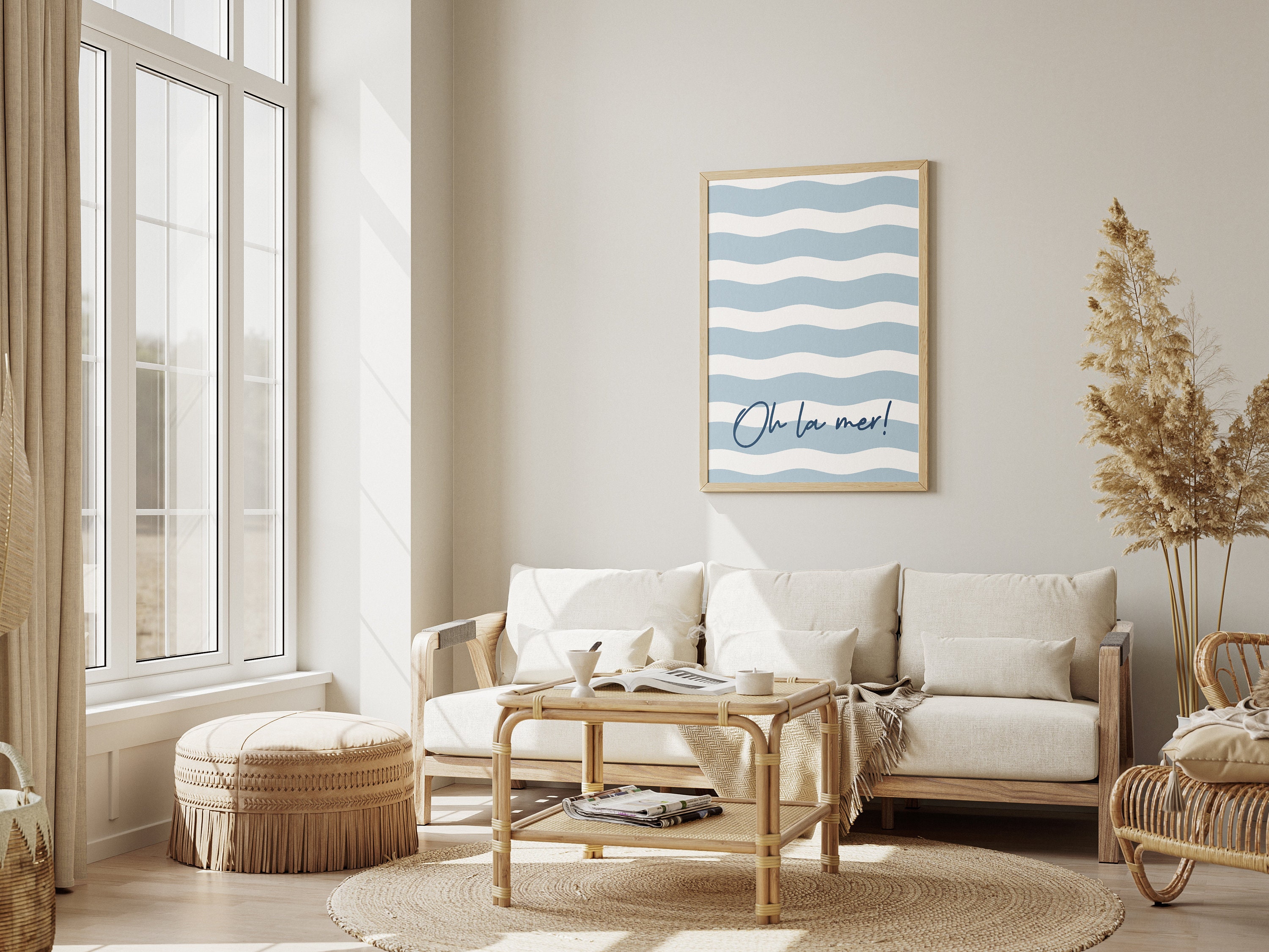 Oh La Mer Beach Wall Art, Blue Sea Print, Typography Poster, Minimalist