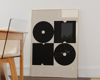 OH NO Poster Black Beige Typography Print Funky Retro Bar Cart Wall-Art Apartment Decor