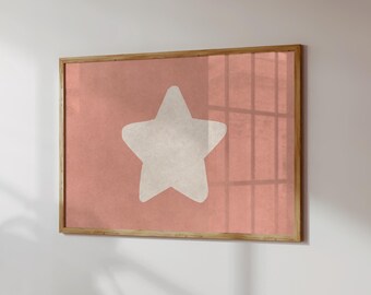 Retro Hand-Drawn Star Print Beige Pink Poster Trendy Bar Cart Decor Digital Download Printable