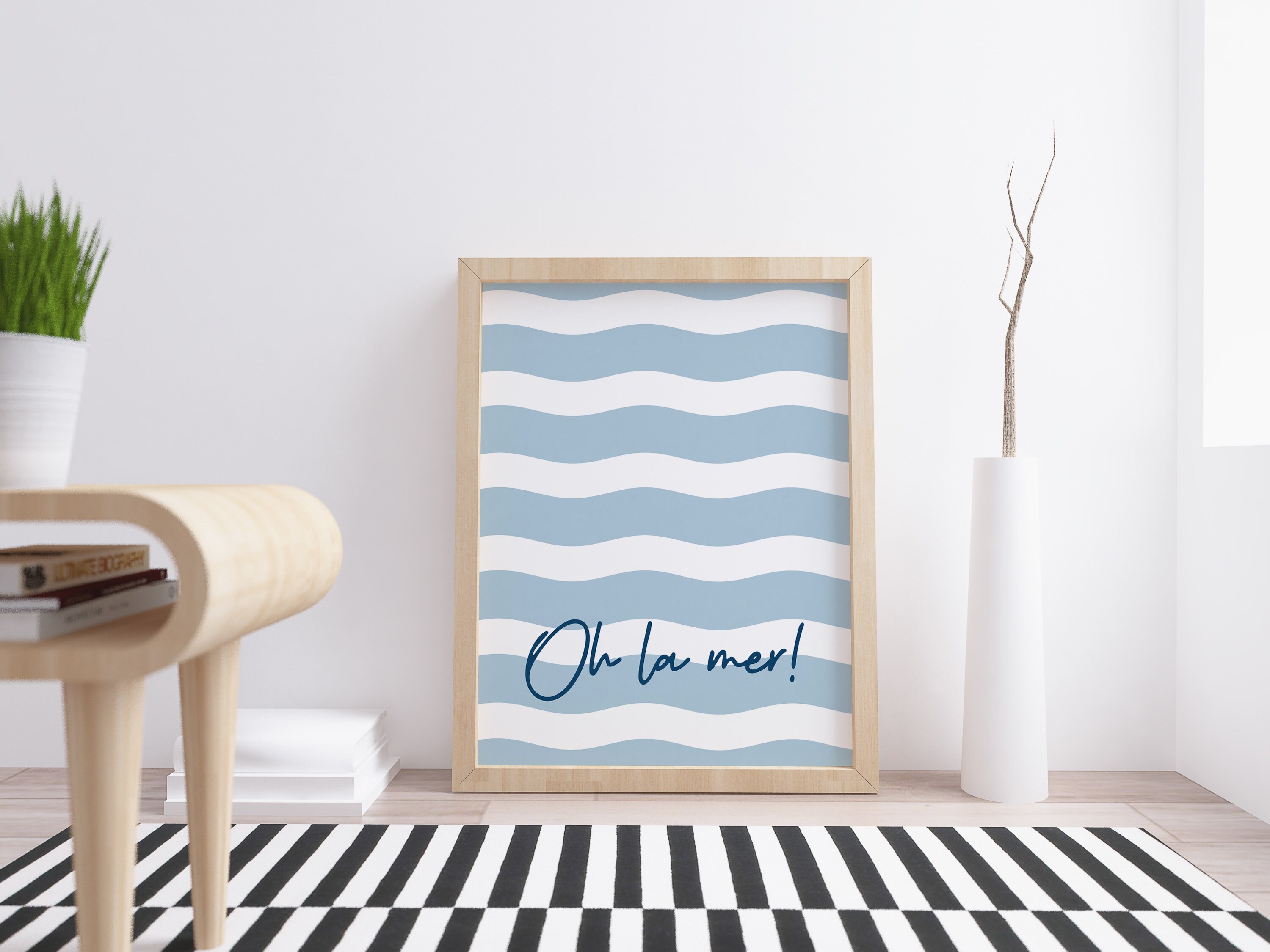Oh La Mer Beach Wall Art, Blue Sea Print, Typography Poster, Minimalist