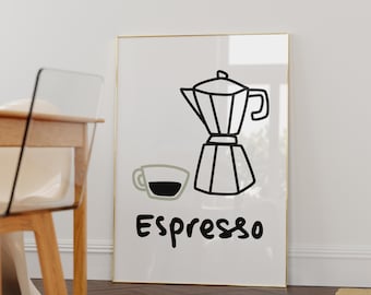 Espresso Moka Kanne Druck Italienischer Kaffee Wandkunst Küche Dekor Frühstücksecke Kaffeestation Poster
