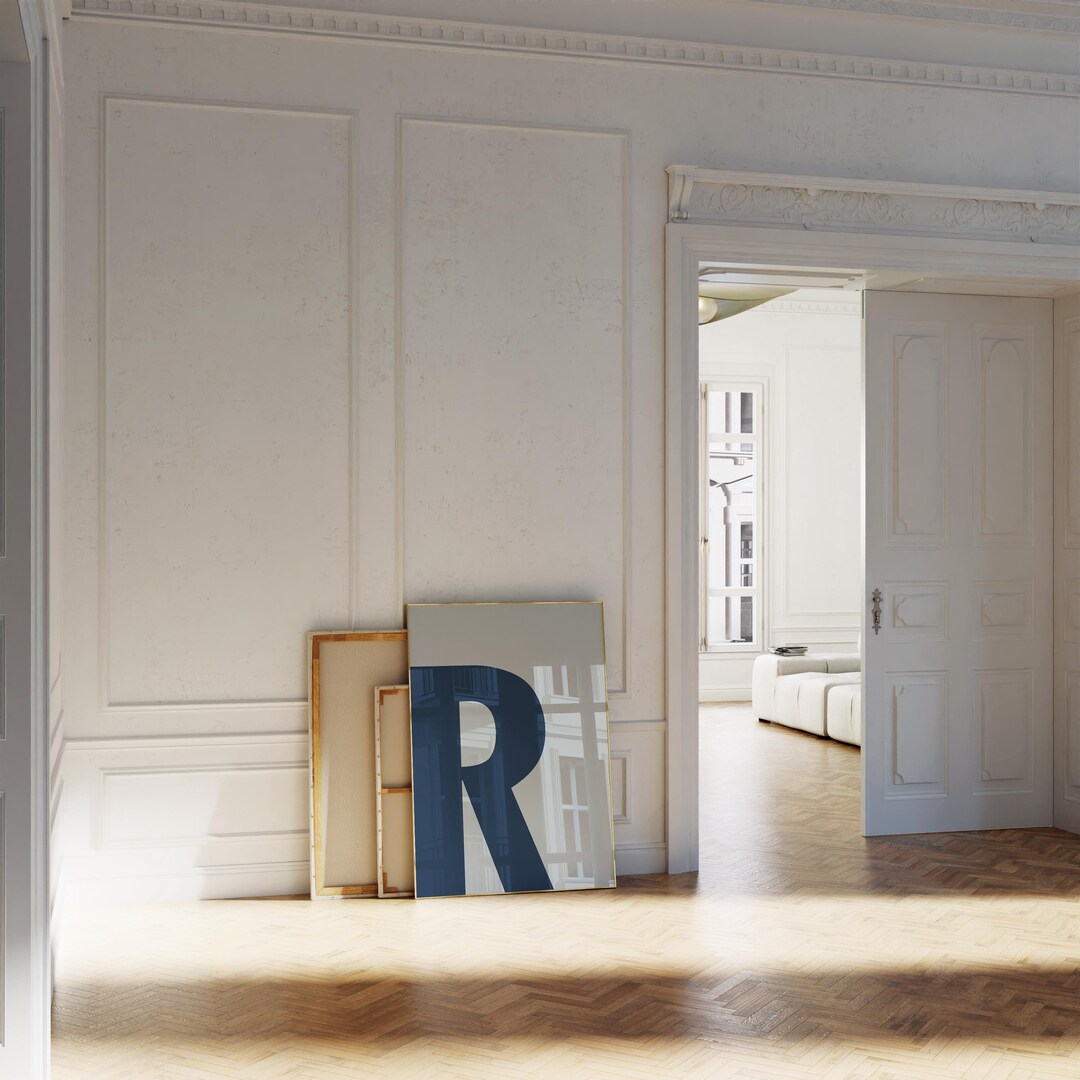 Letter R Poster, Navy Blue - Light Blue Letter Art, Big Letter Print ...