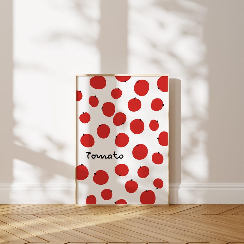 Hand-drawn Tomato Print Abstract Red Food Illustration Modern Kitchen ...