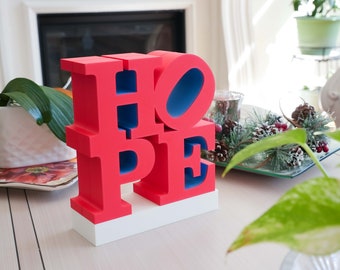 HOPE Skulptur - Duo Color 3D gedrucktes Pop Art Home Decor Stück, inspiriert von Robert Indiana