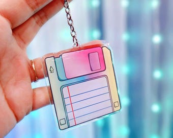Llavero con dije de disquete: nostalgia vaporwave, tecnología retro