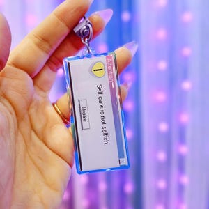 Self-care Charm Keychain Vaporwave Windows 95 Nostalgia Millennial Retro Holographic For Him For Her