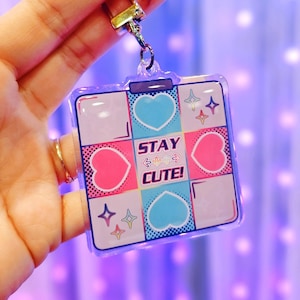 Stay Cute Acrylic Charm Keychain Game Retro Nostalgia Millennial Gaming Gamer Girl For Her For Him For Them