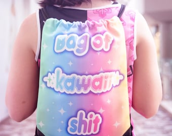 Mochila con cordón Kawaii, bolso con cierre