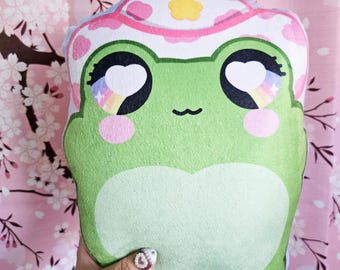 Almohada de rana vaquera tirando pedos: divertido peluche cottagecore (30 cm)