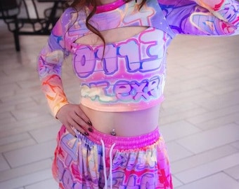 Rainbow Neon Vaporwave Error 404 Love.exe Keyhole Crop Top J Fashion Nostalgia Festival