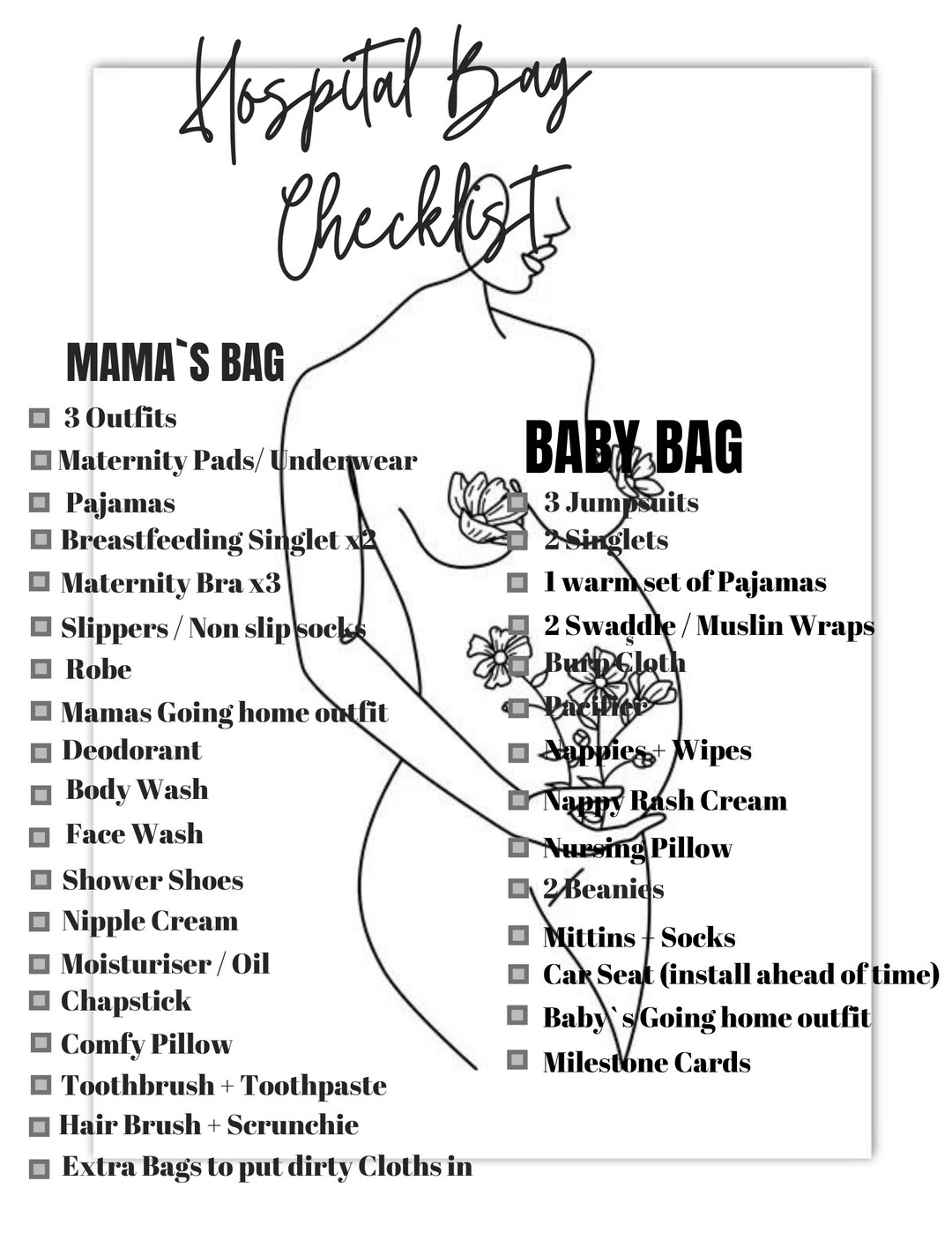 Hospital Bag Checklist Digital Download Etsy