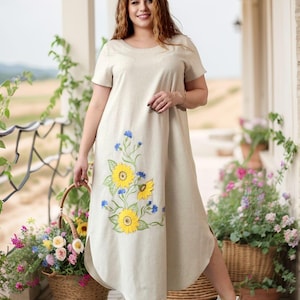 Hand Embroidered Linen Maxi Dress: Boho Wedding Guest Dress