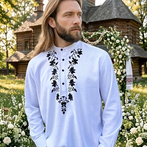 Camisa de lino bordada para hombre, camisa de manga larga personalizada de talla grande para hombre, camisa de lino para novio, atuendo para invitados de boda para hombres grandes y altos. imagen 18