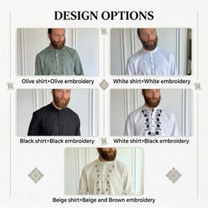 Camisa de lino bordada para hombre, camisa de manga larga personalizada de talla grande para hombre, camisa de lino para novio, atuendo para invitados de boda para hombres grandes y altos. imagen 4