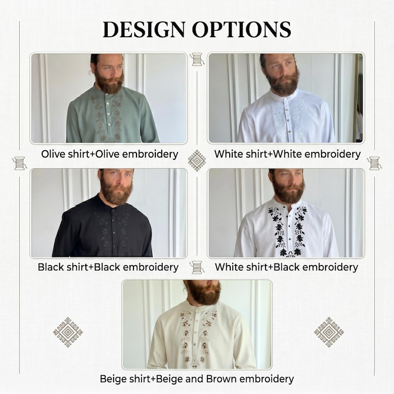 Camisa de lino bordada para hombre, camisa de manga larga personalizada de talla grande para hombre, camisa de lino para novio, atuendo para invitados de boda para hombres grandes y altos. imagen 4