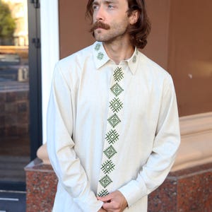 Plus Size Linen Embroidered Shirt: Oversized Long Sleeve, Handmade