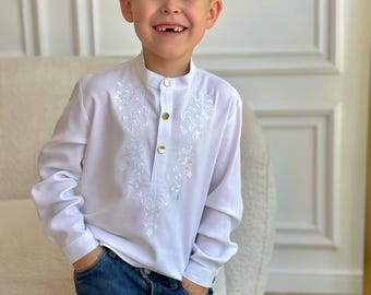Boys Baptism Outfit, White Linen Shirt for Boys, Christening Outfit, Baby Wedding Shirt, Ring Bearer Shirt, Custom Linen Shirt