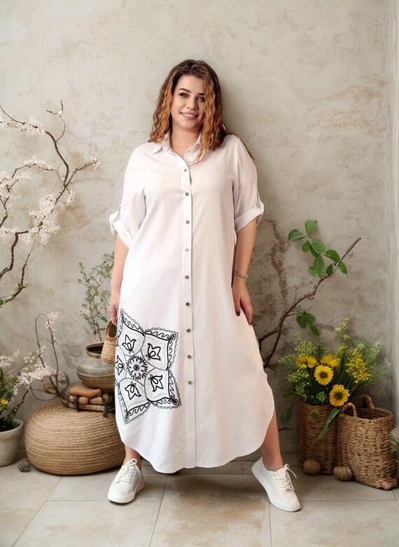 shirt plus size vacation dress Uscallm Womens Plus Size Collared Long Sleeve Solid Boho Casual Mini Shirt Dress Vacation, Black S, Women's, Size: Small