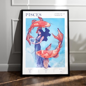 PISCES sign poster / ASTROLOGICAL sign poster / retro wall decoration on the theme of the zodiac | PISCES sign