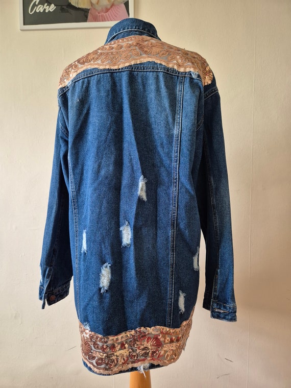 Denim Jacket With Sequins patchwork Denim Jacket Frayed Tassel Blue Jean Coat Streetwear Jacket Denim Jacket Boho Etsy Denmark