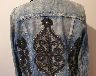 Denim Jakcet,Recycled by day, Upcycled Lace Coat, Lace Coat