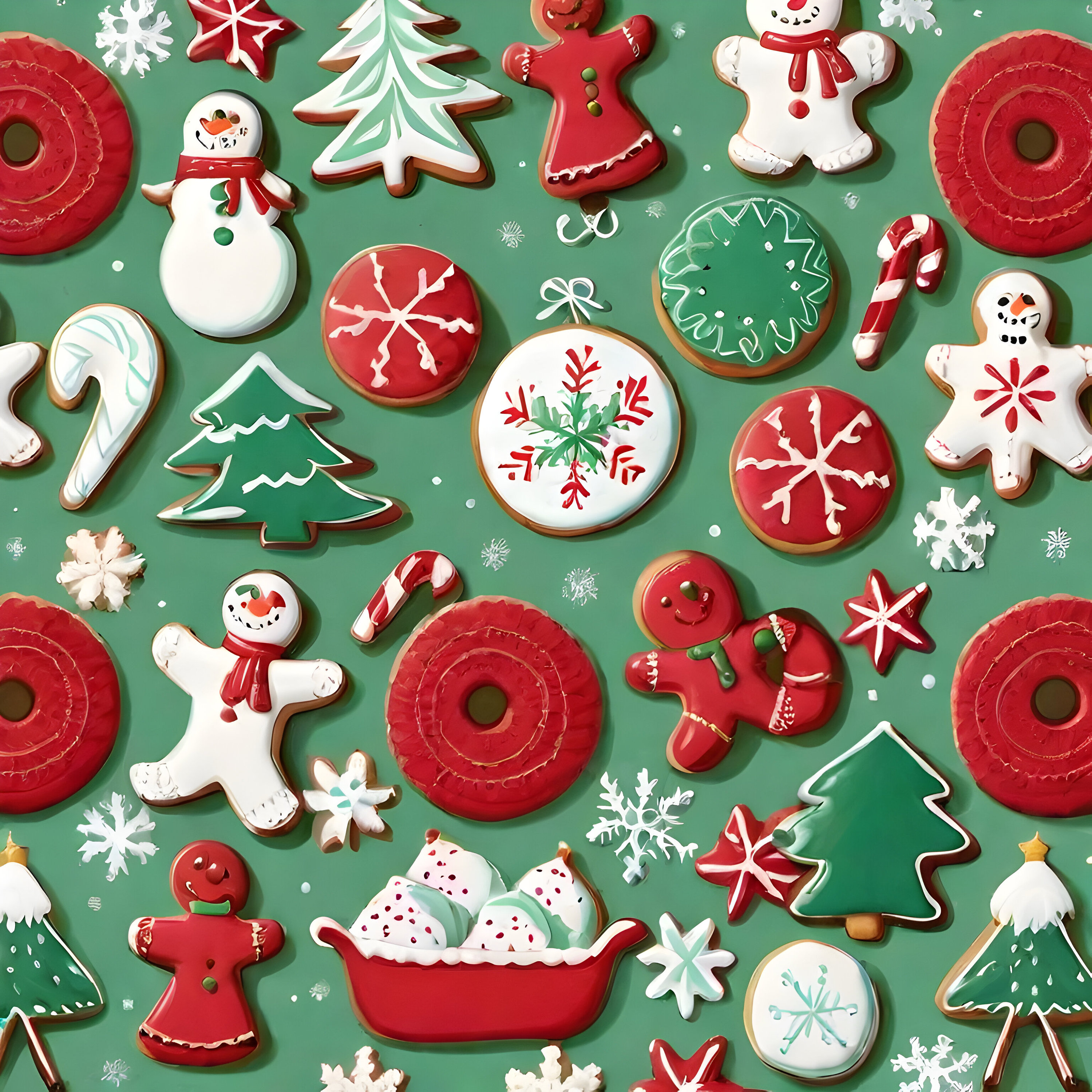 Qty 4 Christmas Cookies, Red, Green, White, Holiday Treats Etsy