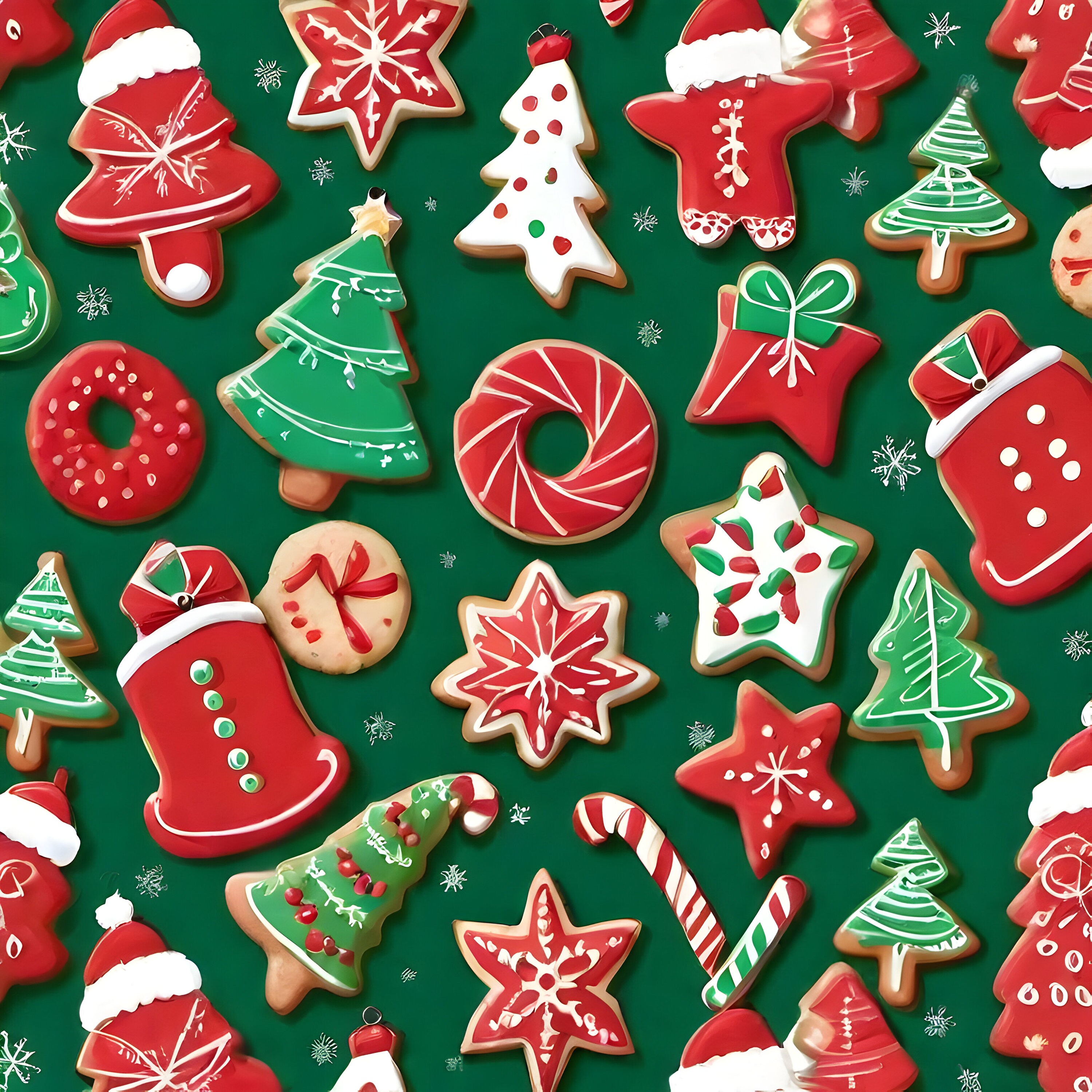 Qty 4 Christmas Cookies, Red, Green, White, Holiday Treats Etsy