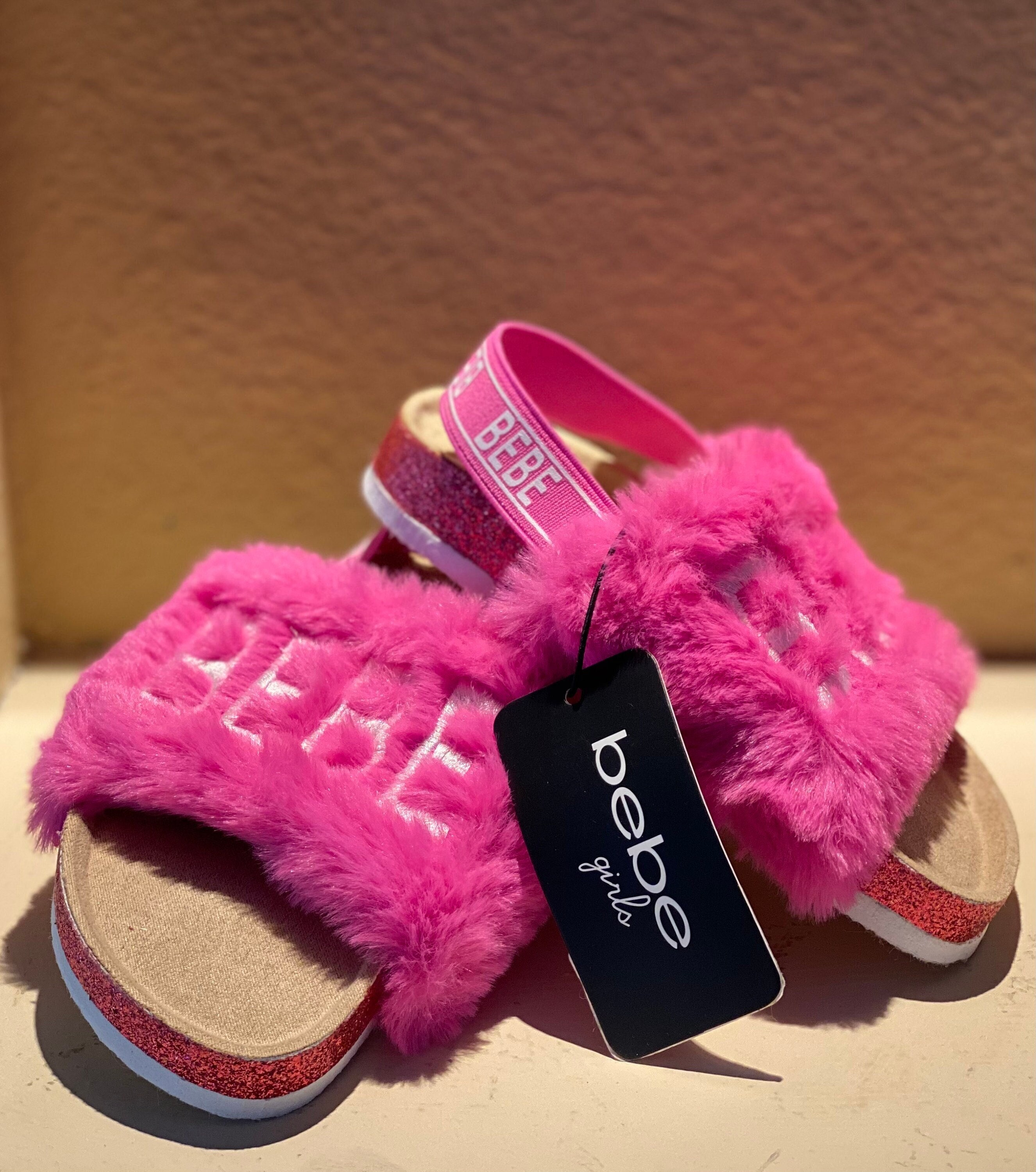 New Bebe Girls Shoes Baby Walker Toddler Slides Pink Fuchsia Lightweight Plush Fluffy Fuzzy Faux Fur Slingback Slide Sandals Shoes Size 5 Etsy