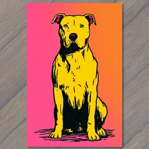 Yellow Pitbull Dog Bright Gradient Background Bold Minimal Animal Art Print Sticker Greeting Card Postcard
