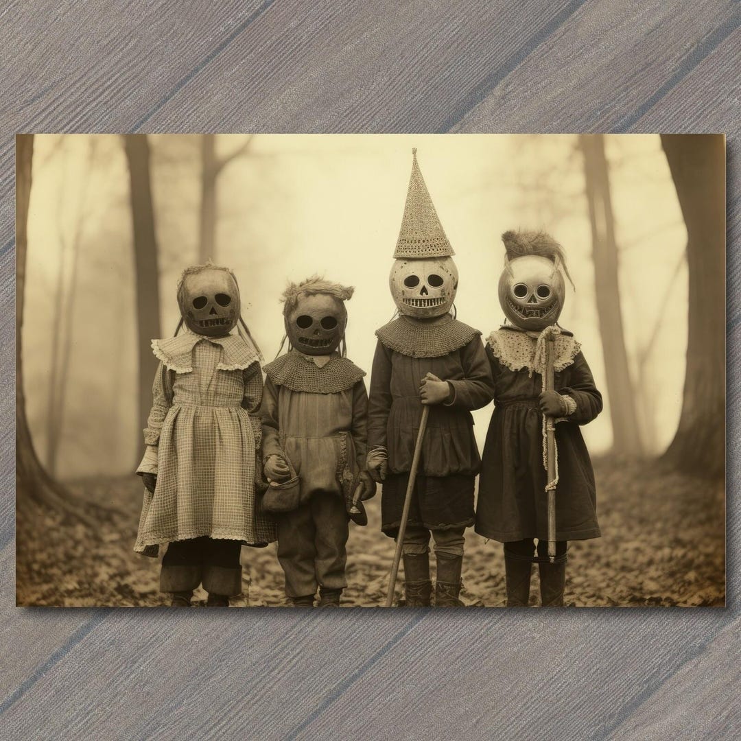 thumbnail image 2 of Creepy Kids Family Halloween Postcard – Weird Vintage Cult Vibe, 6x4 In, 300gsm 2 of 5