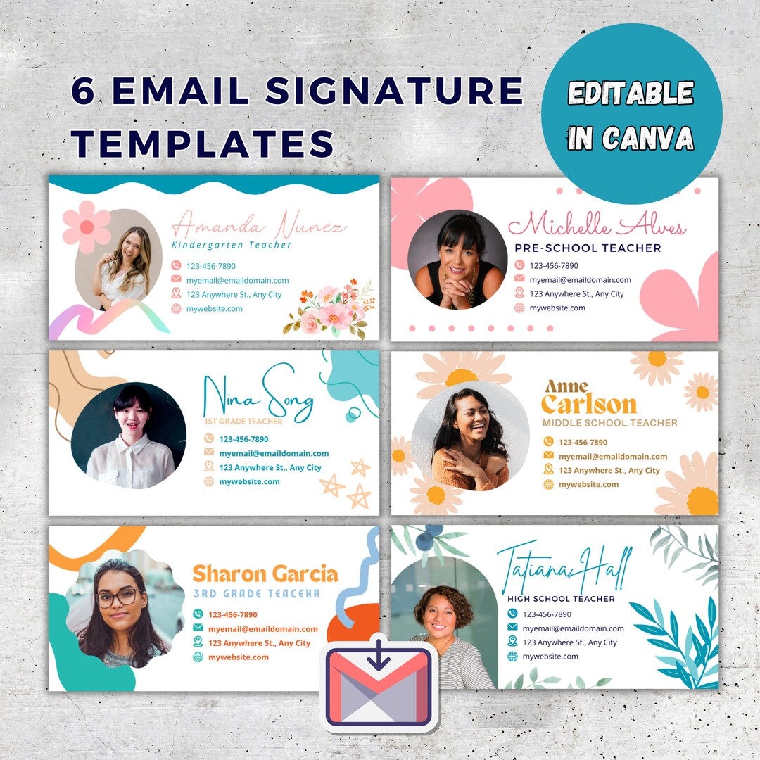 6 Editable Email Signature Teacher Templates, Canva Digital Signature ...
