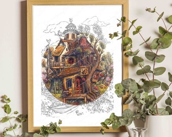 Illustration - The House Tree - Fantastic watercolor - Art print - Emma BARRY