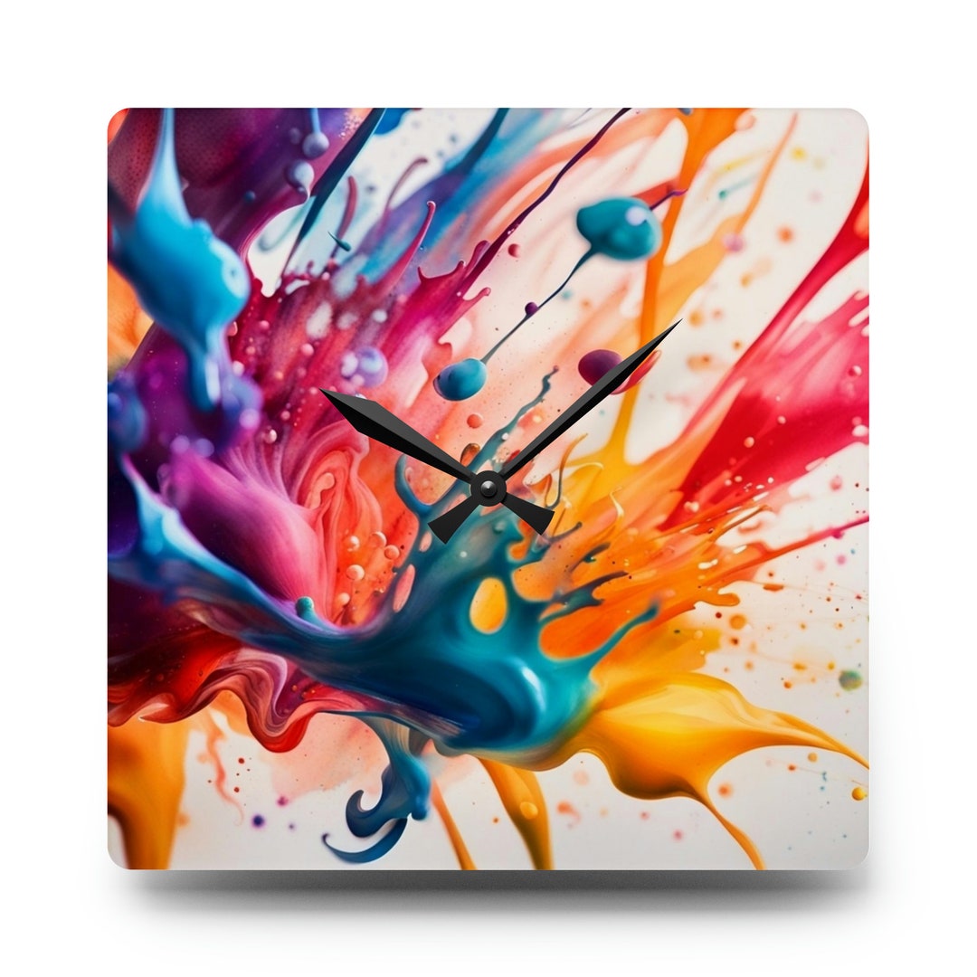 Acrylic wall clock paint splatter clock on wall etsy