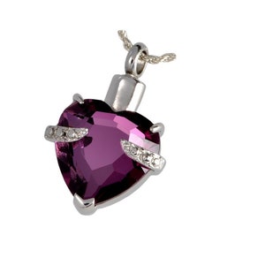 Ashes jewellery urn pendant keepsake memorial necklace purple heart cremation locket with funnel fill kit and snake chain