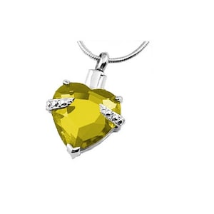 Ashes Cremation jewellery urn pendant keepsake memorial necklace Yellow heart locket with funnel fill kit and snake chain