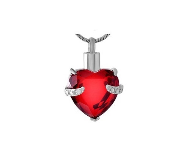 Red Heart Cremation Jewelry Urn Necklace, Stainless Steel Locket with Funnel