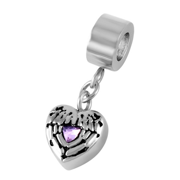 Ashes Charm urn for bracelet Memorial keepsake cremation jewellery bead fits Pandora for human or pet dog ash Heart charm with stone