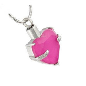 Ashes jewellery cremation urn pendant keepsake memorial necklace Bright Pink heart locket with funnel fill kit and snake chain