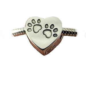 Pet dog cat Ashes Charm urn bead for bracelet (fits Pandora) animal Memorial keepsake cremation jewellery  ash bead Paw print in Heart Charm
