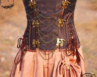 Corset buste victorien Renaissance, corset à lacets marron Ren Faire, corset pirate steampunk simili cuir, corset femme désossé en acier rétro