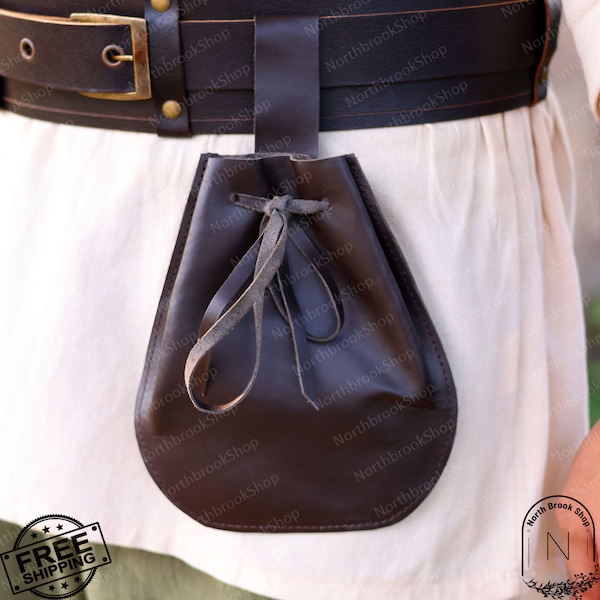 Renaissance Fair Drawstring Bag, Viking Leather Larp Belt Pouch, Medieval Pirate Costume Dice Bag, Unique Small Waist Belt Bag for Adults