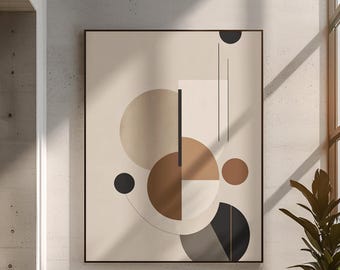 Arte mural geométrico beige y negro: Impresión moderna Bauhaus (descarga digital)
