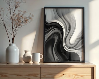Arte de parede abstrata em preto e branco – Impressão digital moderna e minimalista