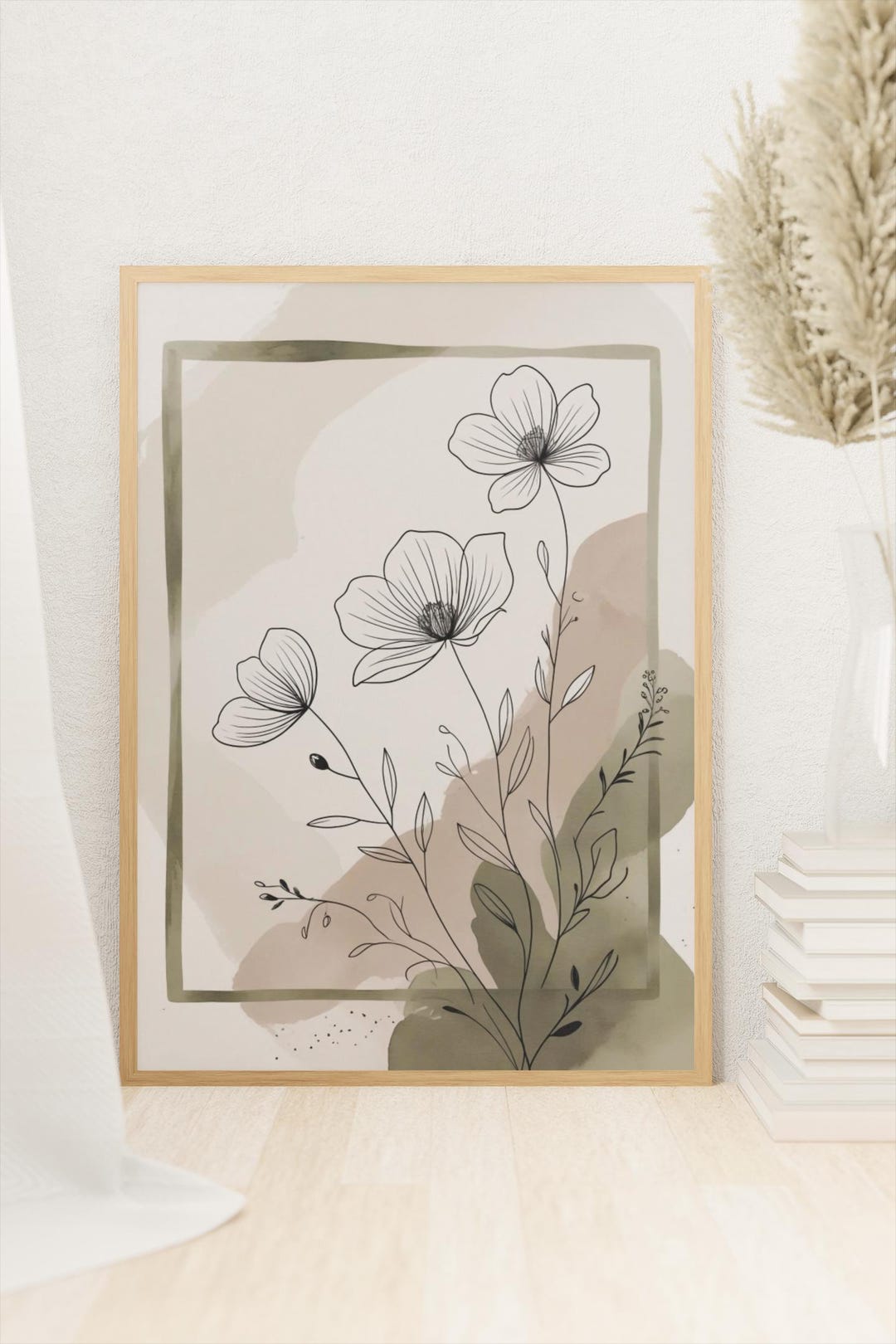 Minimalist Floral Line Art Printable | Neutral Botanical Wall Art - Etsy