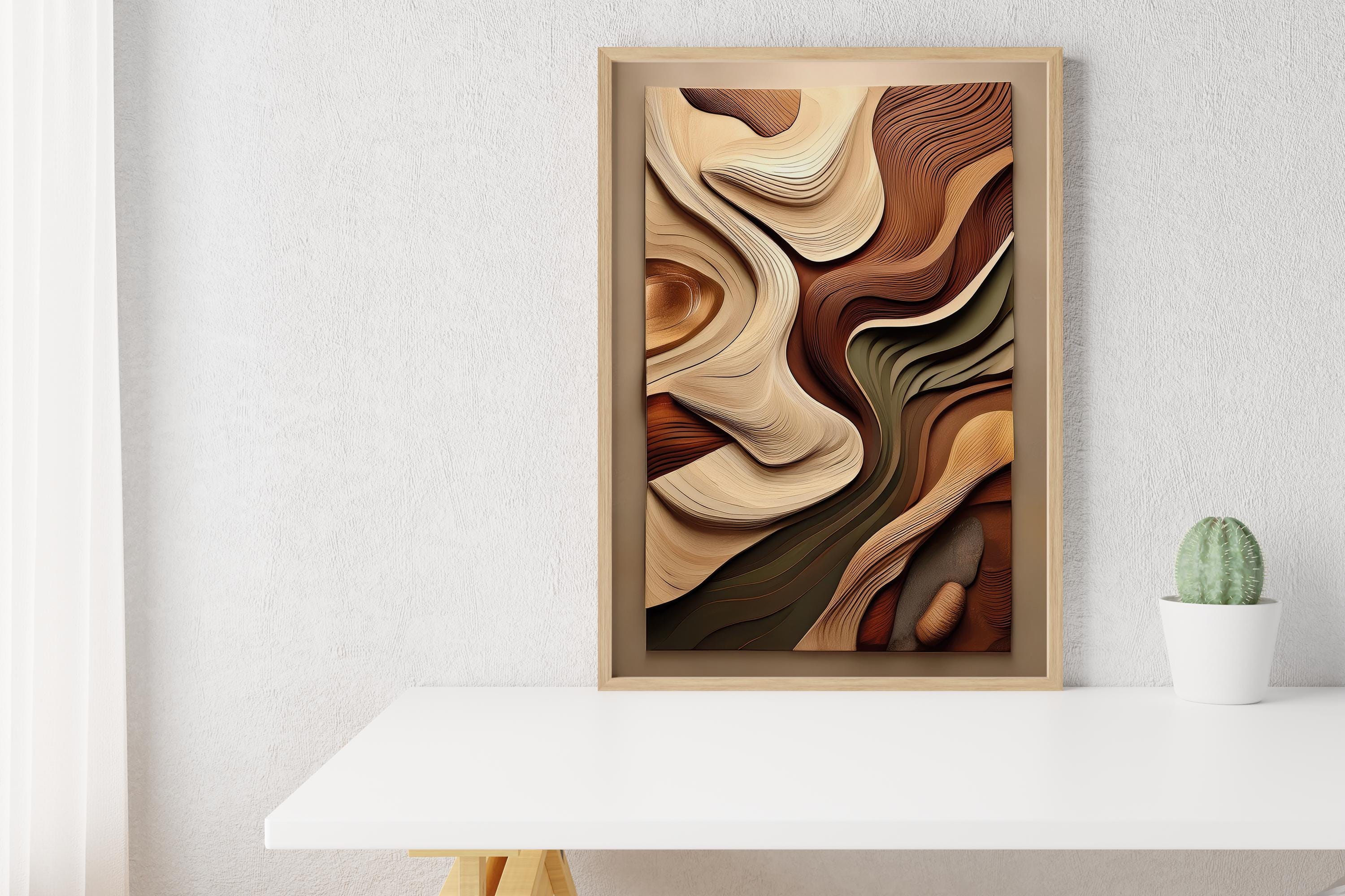 3D Abstract Earth Tone Wall Art: Modern Home Decor (digital Download