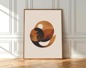 Abstrakt väggkonst i modern stil från mitten av århundradet | Digitaltryck med geometriska former | Minimalistisk bohemisk inredning