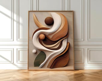3D Abstract Art Print: Earth Tone Organic Shapes (Digital Download)